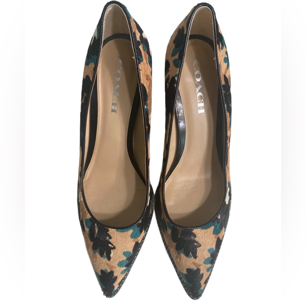 Coach Smith Beadchain Heels Floral Pointed Toe Haircalf Stiletto Pumps Sz 10 - Picture 4 of 9